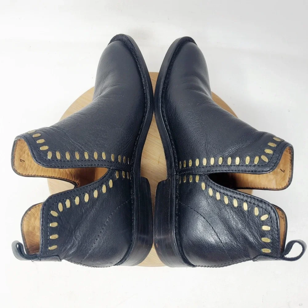 Calleen Cordero Boots Womens 7 Black Leather Ankle Bootie Studded Moto Boho Shoe